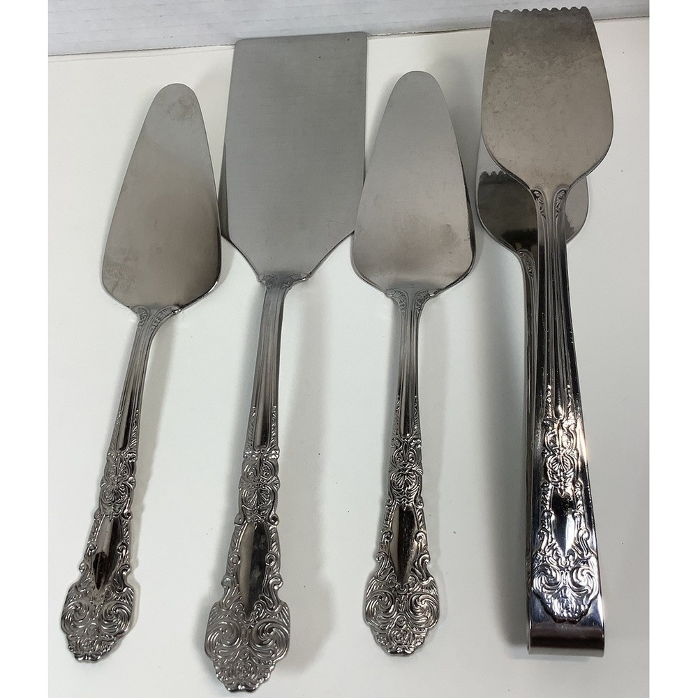 Reed &‎ Barton RENAISSANCE Stainless Glossy 4 Piece Pie Cake Tong Servers